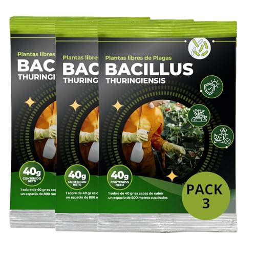 TRABE Pack 3 Bacillus Thuringiensis 40g | Protección 2400m² contra Orugas Ecológico | Protege Todo Tipo de Cultivos y Plantas de Plagas | Respeta Animales, Medio Ambiente y Personas