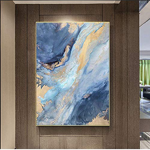 Peinture abstraite bleu et or 70x100cm style nordique pour salon