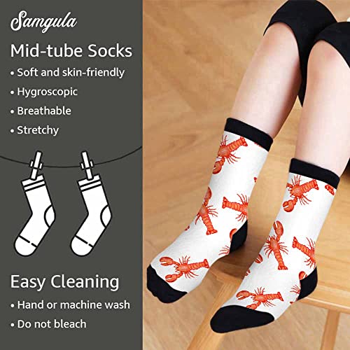 Image of Lobster Crew Socks for Woman Size 6-8 Red Marine Animal Seafood Girls Socks