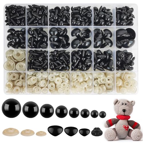HavaCue Lot de 640 Yeux de Securite Amigurumi 6-20mm Amigurumi Kit Noir Yeux Securite Amigurumi Plastique Yeux de Sécurité Amigurumi Crochet Animal Doll Poupée Jouets Bricolage Artisanat