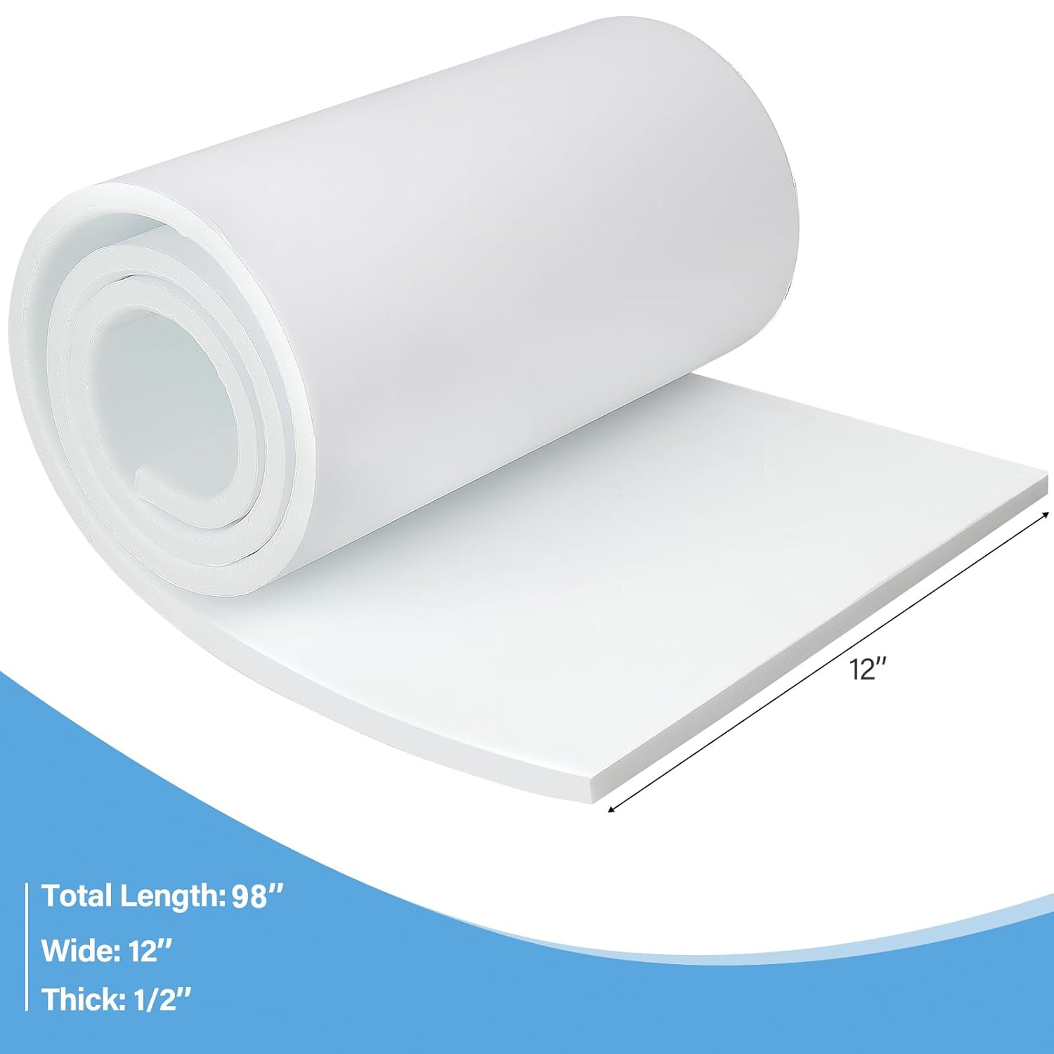 Storystore Foam Insulation Neoprene Sheets with Adhesive, 1/2'' Thick x 12'' W x 98'' L Multi-Function Soundproof Large Closed Cell Neoprene Rubber Roll, White