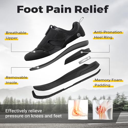 FitVille Diabetic Shoes for Men Extra Wide Slip-on Shoes for Swollen Feet Men Wide Walking Shoes with Arch Support for Foot Pain Relief- Rebound Core V102