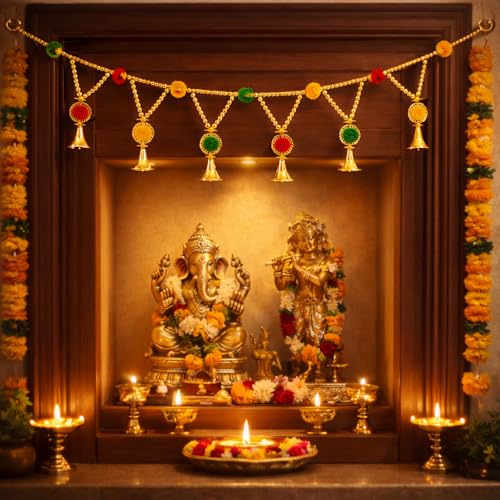Image of Rajasthan Kraft Handmade Beads & Pom Pom Door Toran - 40 Inch in Size, for Festive & Housewarming Decor (T0014)