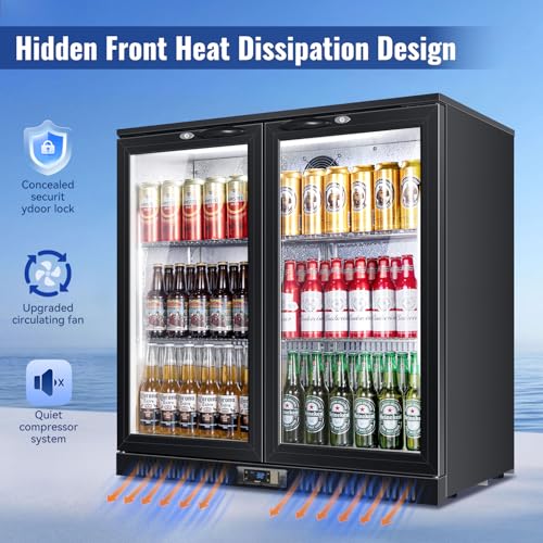 Image of Tylza Back Bar Cooler With 2 Glass Doors, 200L Under Counter Back Bar Refrigerator with LED Lighting, Safety Locks, Counter Height Bar Beverage Cooler for Beer, Soda Drinks, Wine, Black