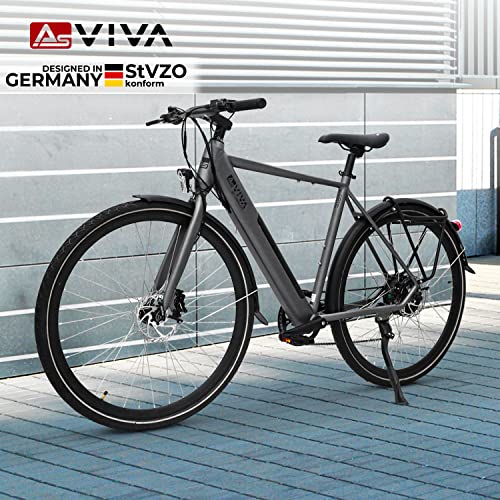 AsVIVA Urban E-Bike BC1-B of BC1-C Pedelec E-bike, 28 inch, grijs, hoogwaardige elektrische fiets met extra sterke accu… - Afbeelding 3