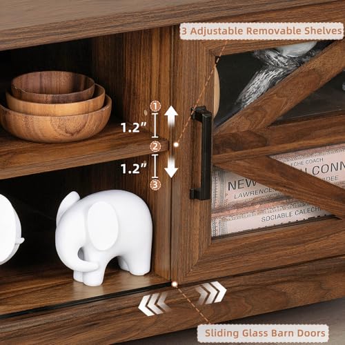 48-Farmhouse-Coffee-Table-with-Storage-and-Glass-Sliding-Barn-Doors-Modern-Industrial-Center-Table-with-Adjustable-Shelves-Rustic-Rectangular-Table-for-Living-Room-Brown-Double-Sided-Design 48 Farmhouse Coffee Table with Storage and Glass Sliding Barn Doors Modern Industrial Center Table with Adjustable Shelves Rustic Rectangular Table for Living Room Brown Double Sided Design