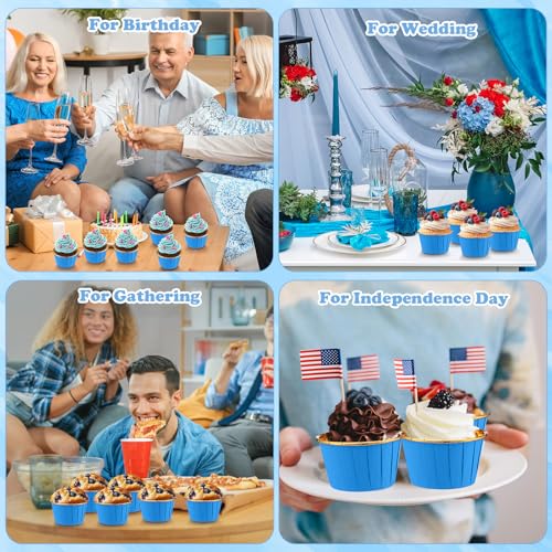 Image of 300 Pack Blue Gold Cupcake Liners Bulk Disposable Foil Muffin Cup