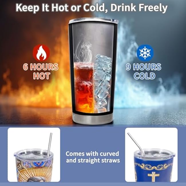 20 Oz Stainless Steel Tumbler, Double-layer 304 Vacuum Insulated Cup | Leak-Proof Lid Reusable Insulated Mug with Straw, Keeps Hot and Cold for Home, Office, Travel and Car (Bible Tree)