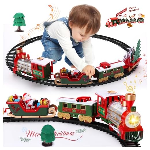 Bestcool Tren Arbol De Navidad, 20 Piezas Tren Arbol De Navidad Electrico con Faros Y Sonido Real Centro De Navidad Tren Navideño 3D Navidad Batería Decoración De Navidad Regalos para Niños Y Niñas