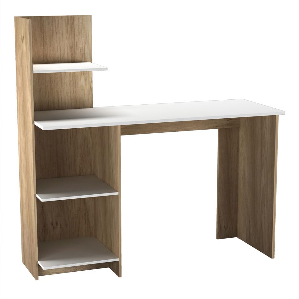 URBNLIVING Computer Desk Workstation with 4 Tier Shelves - Modern Home Office Study Writing Table, Compact & Durable, Storage Organizer