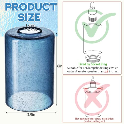 Image of Teenyyou 6 Pcs Blue Bubble Seeded Glass Shade Replacements for Pendant Light Fixtures Glass Lamp Shade Cover, 1-5 /8 Inch Fitter E26 Base, 4 inchw x 6 inchh, Replacement Lamp Globe for Chandelier Wall Sconce