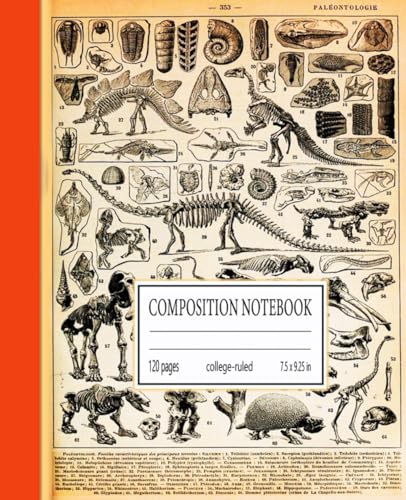 Vintage Paleontology Composition Notebook: Dinosaur Fossils Vintage Science Illustration | Vintage Dinosaur Science Illustration | For School, College, Office, Work| 7.5x9.25 in