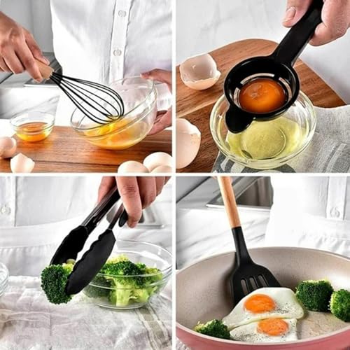 Image of DecorTwist Silicone Spatula Set for Cooking - 12 Piece Kitchen Utensils Set with Wooden Handle | Heat Resistant 230C | BPA Free, Food Grade, Non-Stick & Dishwasher Safe | Blackz