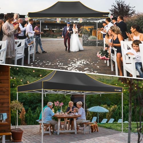 Image of HOTEEL 10x15 Heavy Duty Pop Up Canopy Tent for Parties Event Wedding Commercial Instant Canopy Portable Shelter Folding with Roller Bag, Waterproof UV Resistant, Upgraded Thick Hexagonal Legs, Black