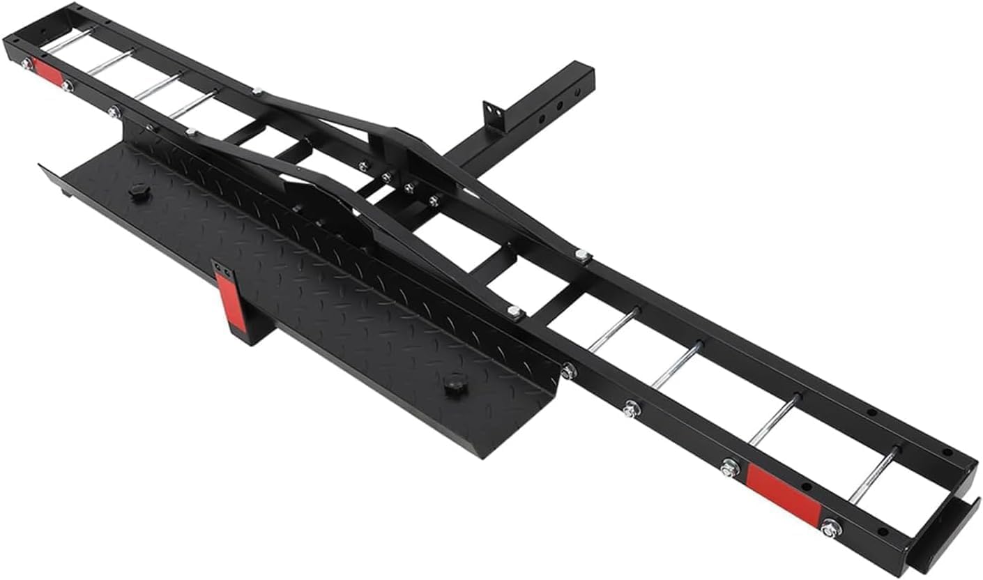 Heavy-Duty Steel Motorcycle Hitch Carrier for Car, Truck & SUV – 600 Lbs Capacity with 2" Hitch, Loading Ramp & 4 Sets of Ratchet Straps – Black Metallic Platform Hauler for Dirt Bike, Scooter or ATV