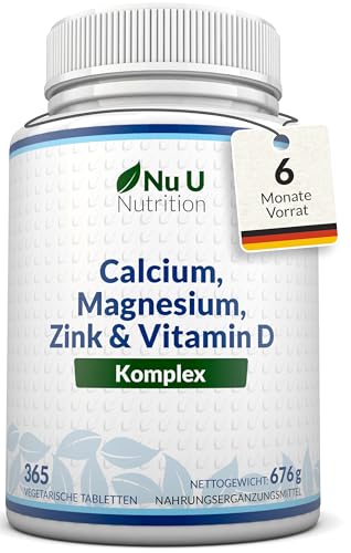 Calcium Magnesium Zink Hochdosiert - 365 Vegetarische Tabletten - 6 Monate - Kalzium Complex mit Vitamin D, Selen, Mangan, Bor & Kupfer - 800mg Calciumcarbonat pro Tagesdosis - Nu U Nutrition Calcium Magnesium Zink Hochdosiert - 365 Vegetarische Tabletten - 6 Monate - Kalzium Complex mit Vitamin D, Selen, Mangan, Bor & Kupfer - 800mg Calciumcarbonat pro Tagesdosis - Nu U Nutrition