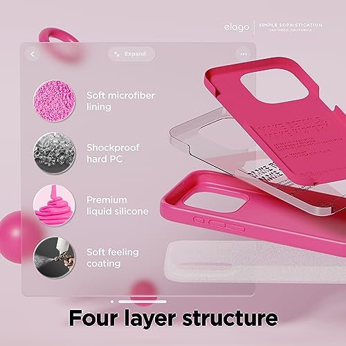 Image of elago Compatible with iPhone 15 Pro Case, Liquid Silicone Case, Full Body Protective Cover, Shockproof, Slim Phone Case, Anti-Scratch Soft Microfiber Lining, 6.1 inch (Ice Red)