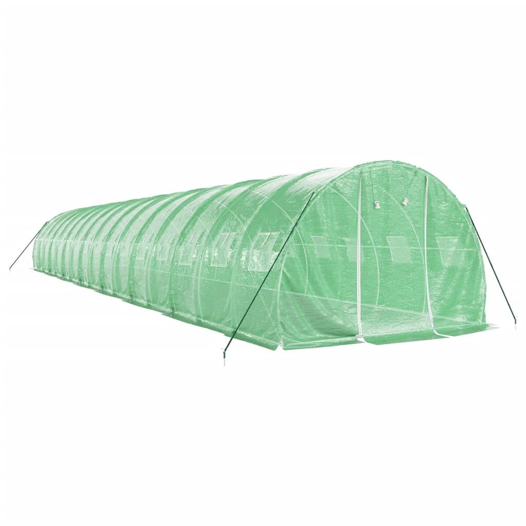 Homgoday Invernadero con Estructura de Acero Verde 48 m² 16x3x2 m, Invernadero Caseta Jardín Terraza Plantas Semilla Cultivo Huerto Verduras Cubierta Casero