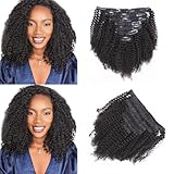 Kinky Curly Clip In Hair Extensions - Afro Kinky Clip Ins 3C 4A 4B, Natural Black 20Inch