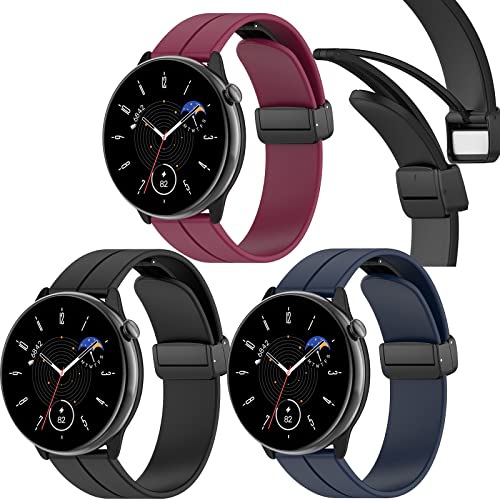 Tencloud 3Pack 22Mm Silicone Bands Intended For Fossil Men's Gen 6/5E 44Mm/Gen 5 Lte/Carlyle/Women's Julianna Smartwatch Band With Magnetic Stainless Steel Buckle (Black+Nave Blue+Wine) #TOP25