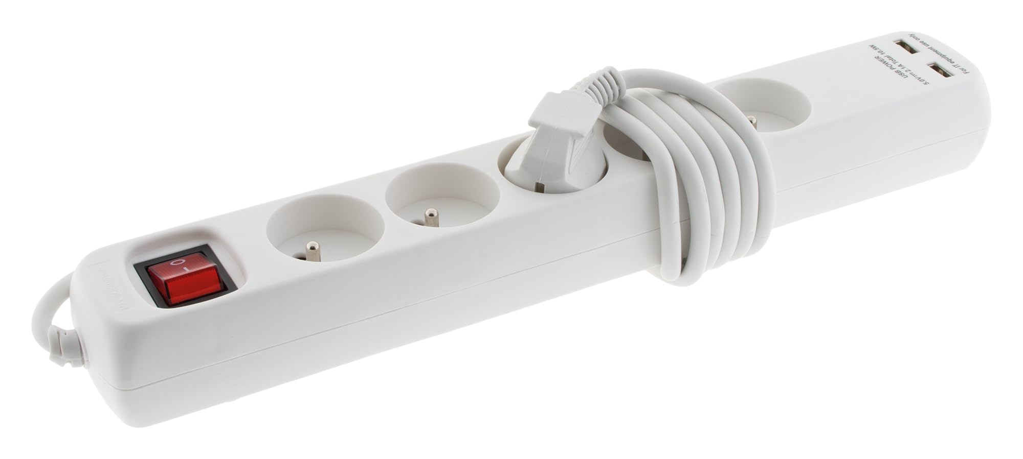 Voltman DIO013038 Bloc multiprises 5 x 10/16 A + 2 ports USB avec interrupteur