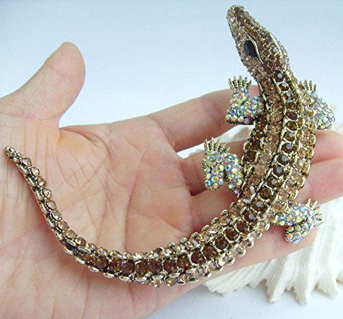 Image of 4.13 inch Alligator Crocodile Brooch Pin Pendant Austrian Crystal BZ5009