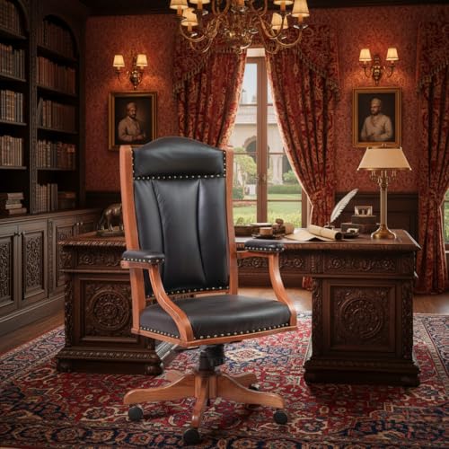 Image of Best Black Classic Leatherette Wooden Direcotor Executive Office Chair | Armrest and Revolving Chair | Wooden Chair | Wooden Base Chairs (111012154)