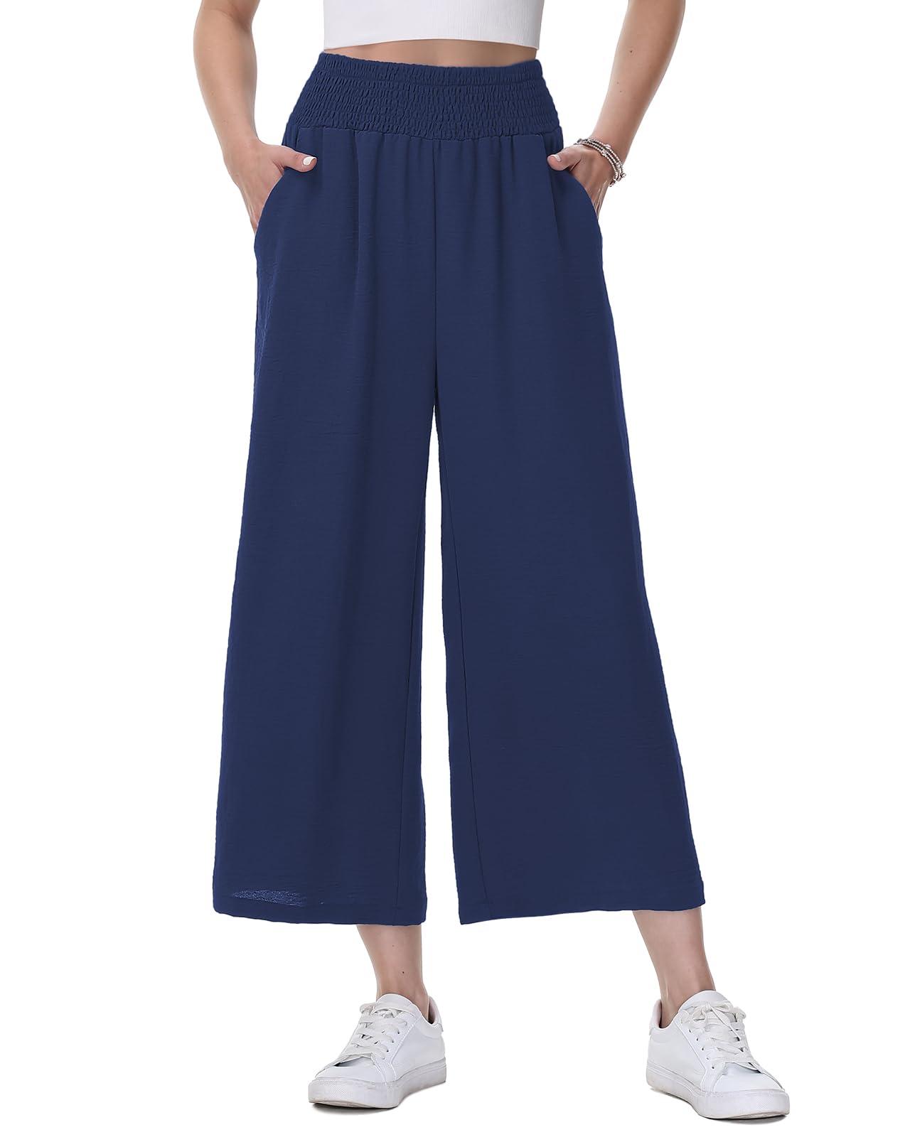 HMIYA Damen 3/4 Culotte Hose Leichte und Luftig Sommerhose Weites Bein Stoffhose