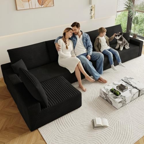 Image of Oversized Modular Sectional Sofa Couch, Large 6 Seater Corner Sofa Modern L Shaped Sectional Couch Cloud Couches for Living Room, Office, Spacious Space, Corduroy, No Assembly Required, Black