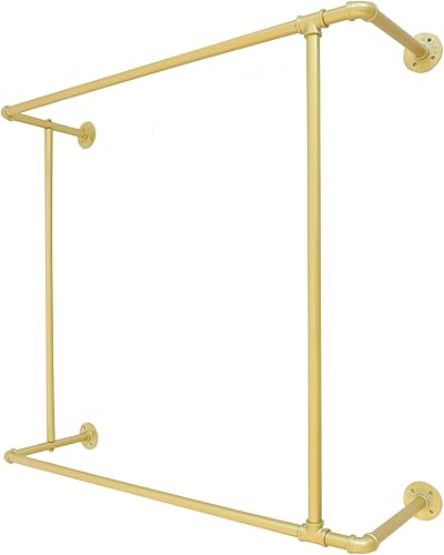 TOOL1SHOoo Perchero de metal dorado montado en la pared para tienda minorista soporte de vestir montado en la pared perchero industrial de tubería