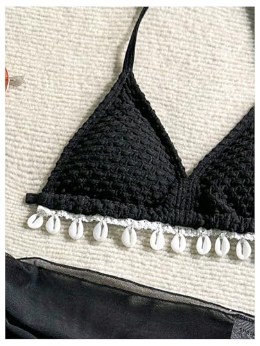 OYOANGLE Girl's 3 Piece Bathing Suits Textured Triangle Halter Bikini Set with Beach Skirt Cover Up3