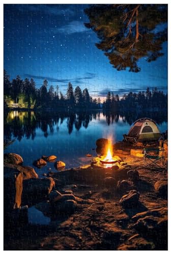 Puzzles für Erwachsene, 1000 Teile, zum Bauen Sie EIN Zelt am See unter den Sternen auf und zünden Sie EIN Lagerfeuer zum Zelten an (a ; 1000)