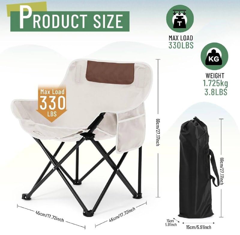 Image of Lightweight Foldable Camping Chairs with Armrest & Storage Bag for Camping, Picnic, Garden, Beach & Travel Use (Black)