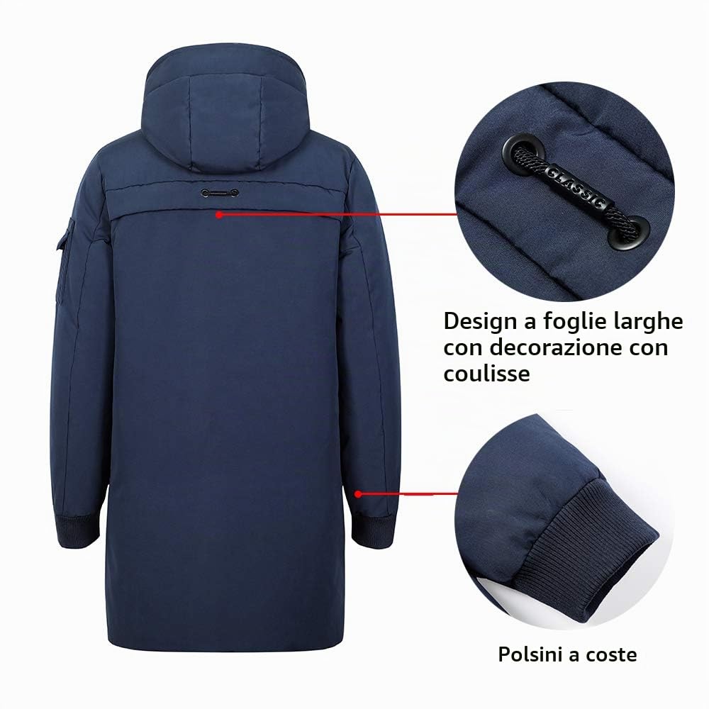 Cappotti invernali da uomo impermeabili con cappuccio antivento spessi parka lungo imbottito piumino