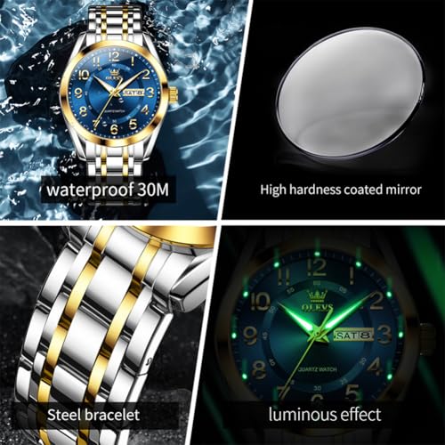Image of OLEVS Mens Watches Business Large Numer Easy to Read Quartz Watch Stainless Steel Waterproof Luminous Date Casual Male Watch