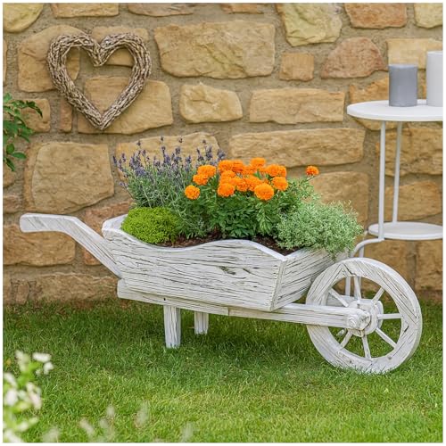 HTI living Holzschubkarre Weiß Rustikal Sommerset Dekoschubkarre...