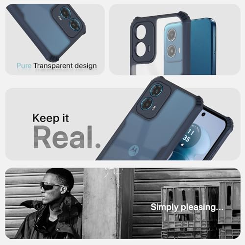 Image of Outlouders Back Cover for Motorola Moto G34 5G | Ultra Hybrid Transparent | Full Camera Protection | Raised Edge | Crystal Clear Bumper Case (Blue)