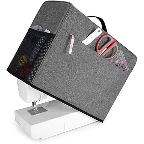 CURMIO Sewing Machine Cover with Pockets, Dust Cover Compatible with Most Standard Singer and Brother Sewing Machine, Grey Cover