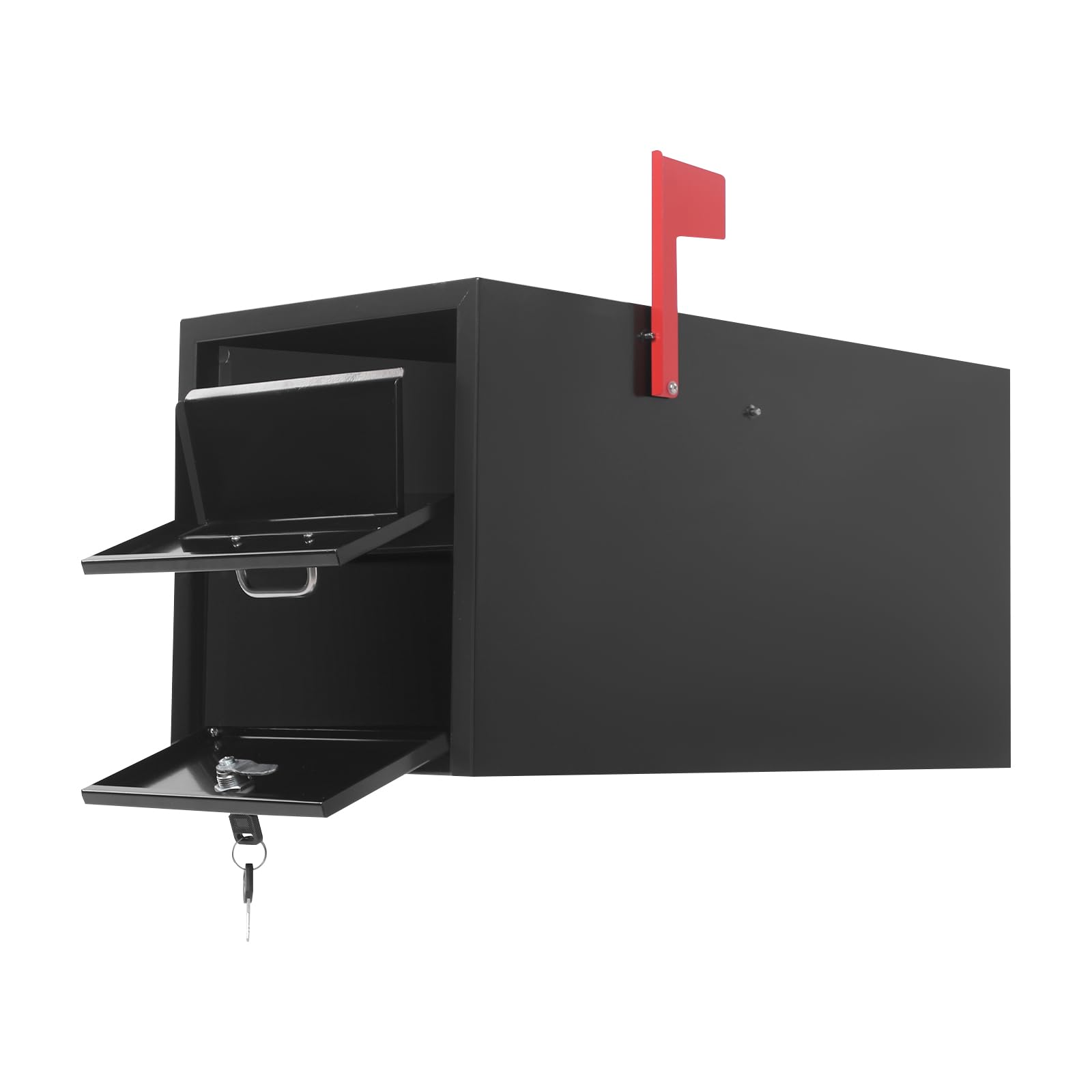 Post Mount Mailbox With Lock, Two-Tier Lockable Metal Parcel Drop Box For Outside, Heavy Duty Outdoor Mail Box For House, 53.5x27x28.5CM