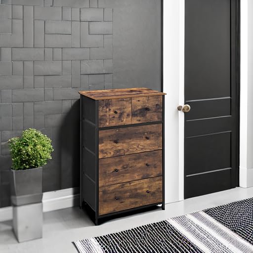 Image of SONGMICS Chest of Drawers, 5-Drawer Storage Organizer Unit | Fabric Dresser, for Living Room, Hallway, Nursery, Brown and Black, BELLAH Collection ULGS45H