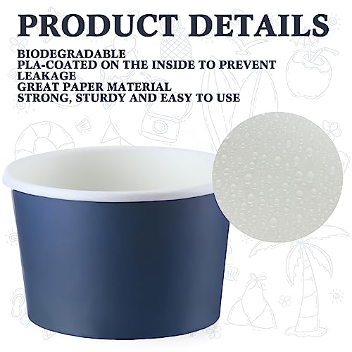 Image of Didaey 100 Pcs Paper Ice Cream Bowls Disposable Dessert Cups Yogurt Sundae Containers Disposable Yogurt Dessert Bowls for Food, Party Supply, Soup, Ice Cream, Blue(5 oz)