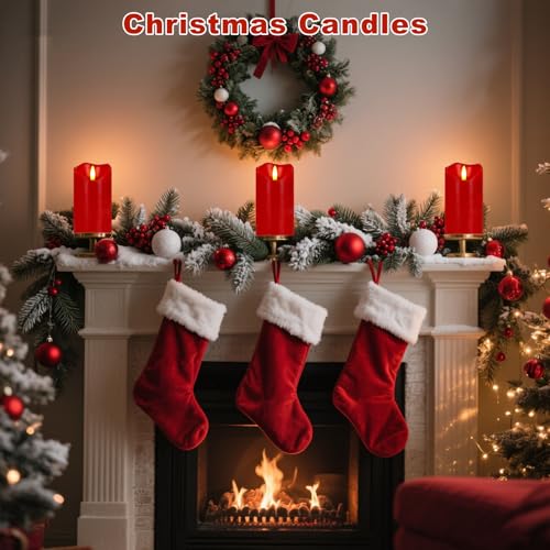 Image of Red Flameless Candles Set of 2, 6 inchx3 inch Christmas Candles with Remote & Timer