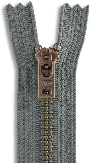 7" Dark Grey Antique Brass Jean Zipper – Non-Separating Closed-End Zipper with Pin-Lock Slider for Pants