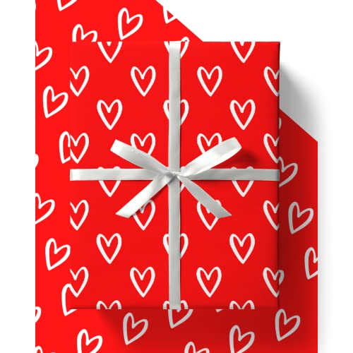 Love Heart Wrapping Paper - HUGE 43% BIGGER [84cm x 60cm] Eco Friendly Recyclable Love Heart Gift Wrap for Wedding Anniversary Birthday or Valentines Day (4 Sheets & 4 Tags)