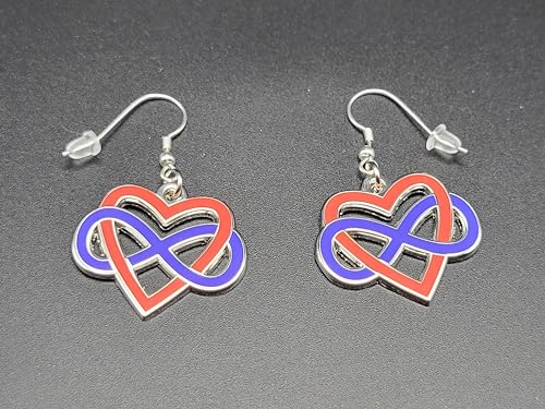 Polyamory Infinity Heart Enamel Earrings | Infinite Love Celtic Knot Blue Red Gold Cut Out Design | Polyamory Pride Jewelry2