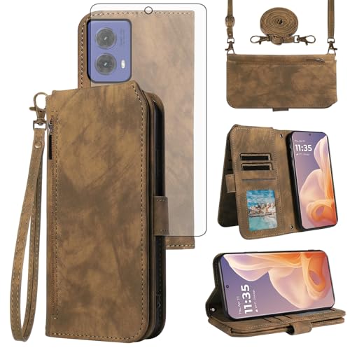 Étui portefeuille Motorola Moto G85 5G Asuwish avec protection écran en verre