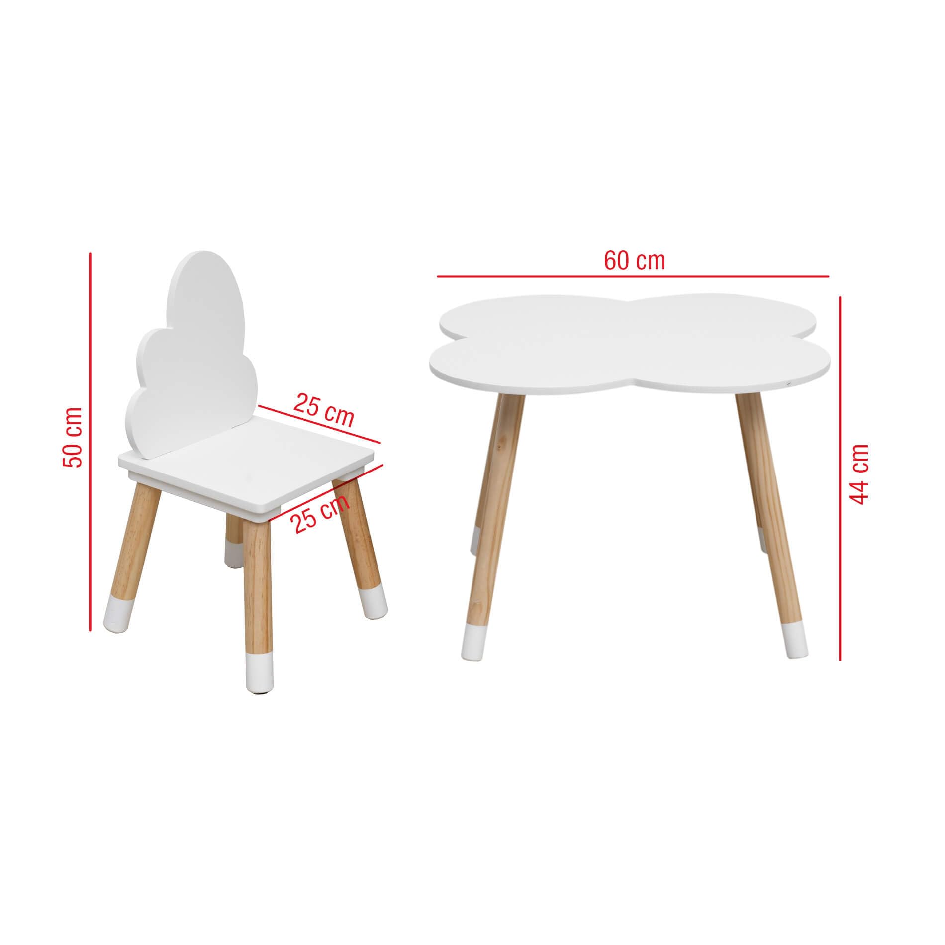 Rebecca Mobili Set Tavolino E Sedie Per Bambini, Sedie e Tavolo Arredo Cameretta Stanza Dei Giochi Bianco Marrone Chiaro, Mdf, Stile Nordico - Misure: 44 x 60 x 60 cm / 50 x 25 x 25 cm - Art. RE6733