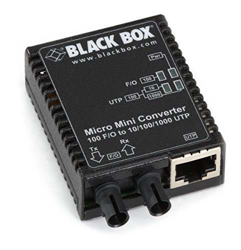 Black Box Micro Mini Media Converter, 10-/100-/1000-Mbps Copper to 100-Mbps Duplex Fiber, Multimode, 1310-nm, 5 km, ST