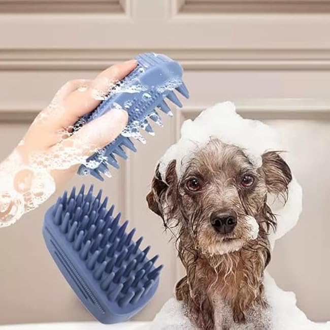 Dog Brush Kit for Grooming Short & Long Haired Dogs & Cats, 4-in-1 Pet Grooming Set with Self-Cleaning Slicker Brush, Deshedding Tool, Shampoo Bath Comb, Massge Comb (Blue Black)-AJrA2qvu