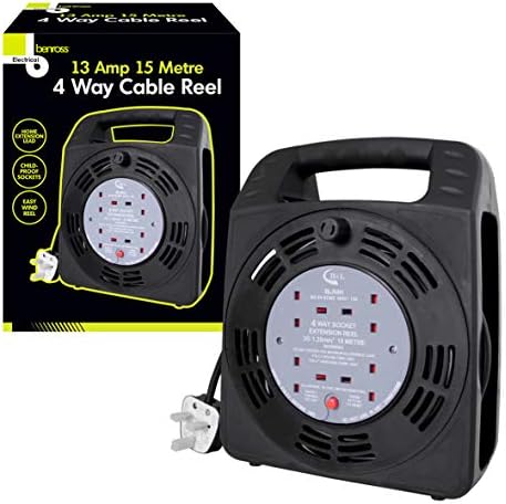 4WAY MAINS SOCKET 15M HEAVY DUTY ELECTRICAL EXTENSION REEL CABLE LEAD 13AMP FUSE by Electrolite